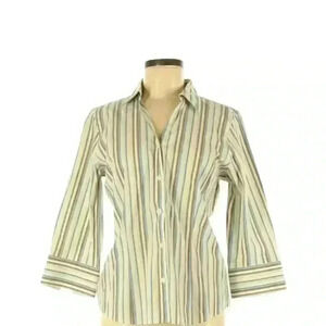 Eddie Bauer Blouse Wrinkle-Resistant Striped 3/4 Sleeves Womens Size Medium NEW